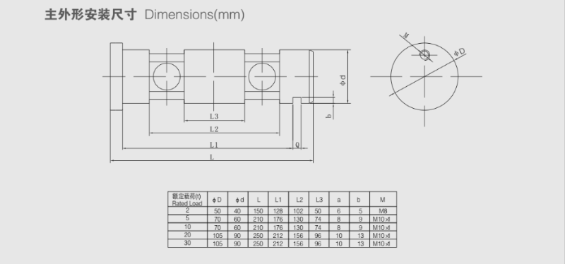 ZXA轴销称重传感器安装尺寸图